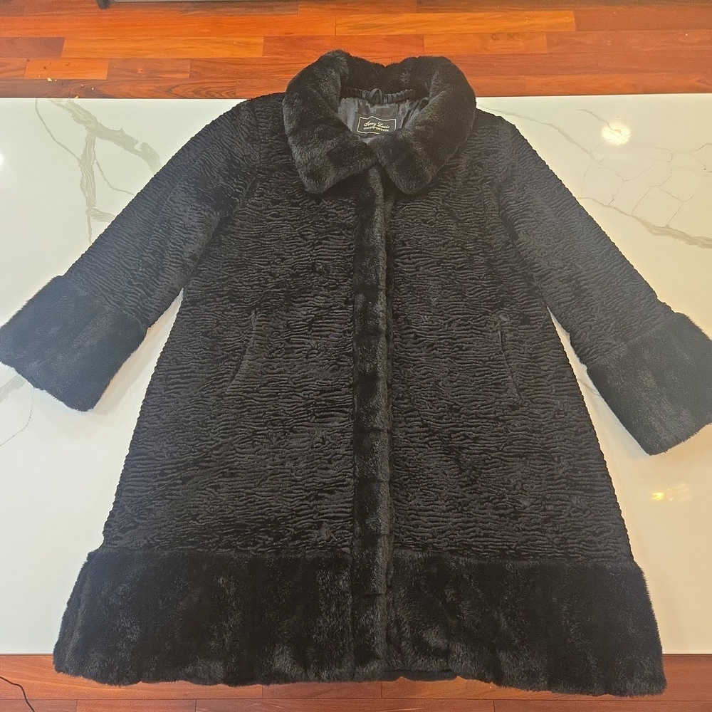 VTG Faux Fur Trim Velvet Black Glam Goth Womens Coat XL